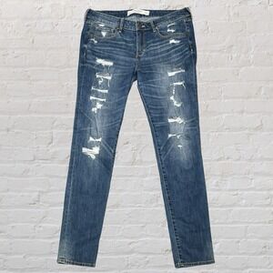 Abercrombie & Fitch Skinny Jeans Size 30x31 Dark Wash Distressed Stretch Grunge
